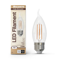 CA10 5W Dimmable Clear Filament LED Light Bulb with E26 Base, 2700K, 500 Lumens, 4-Pack