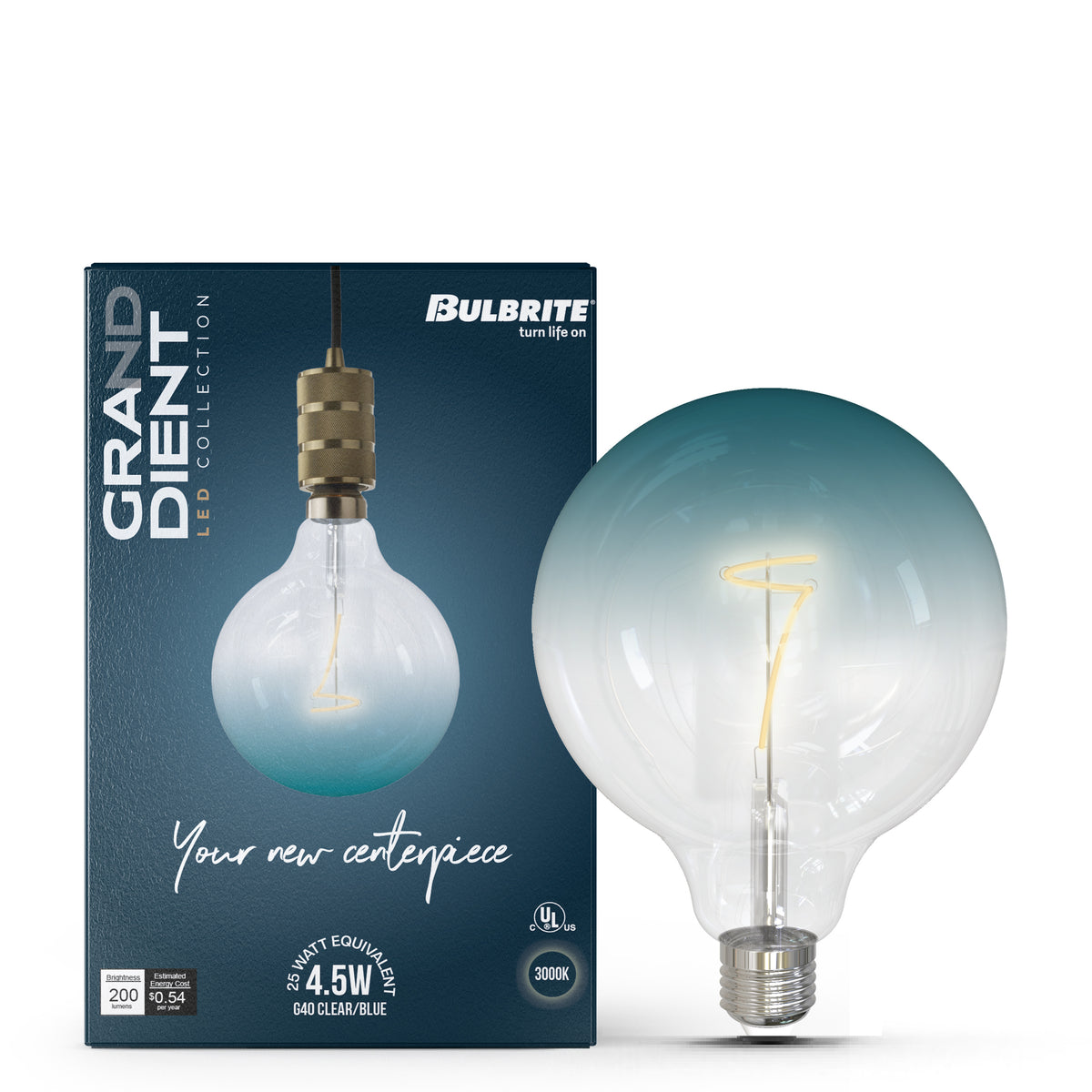 G40 4.5W Dimmable Blue Filament LED Light Bulb with E26 Base, 3000K, 200 Lumens, 2-Pack