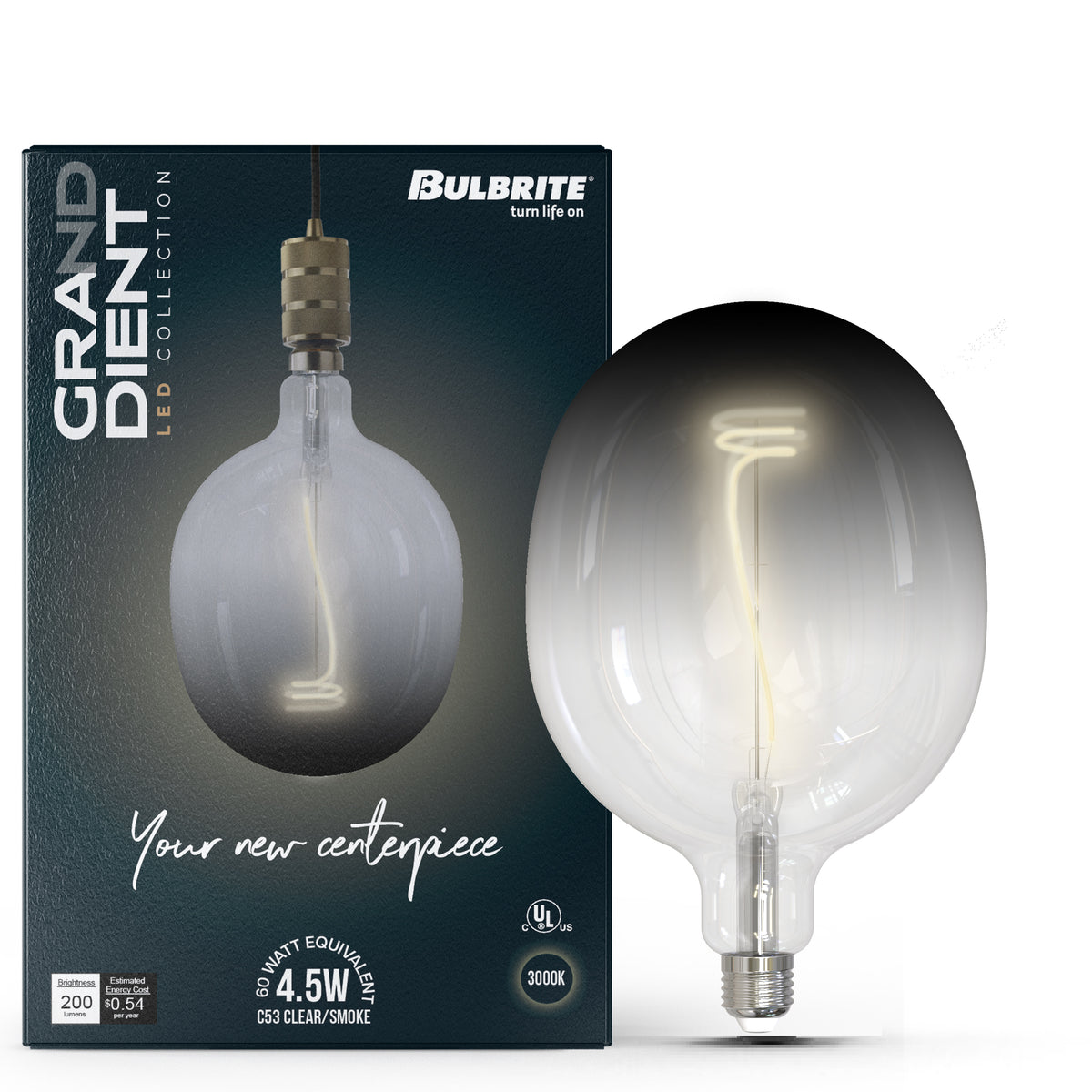 Gradient C53 4.5W Dimmable Clear/Smoke Filament LED Light Bulb with E26 Base, 3000K, 200 Lumens