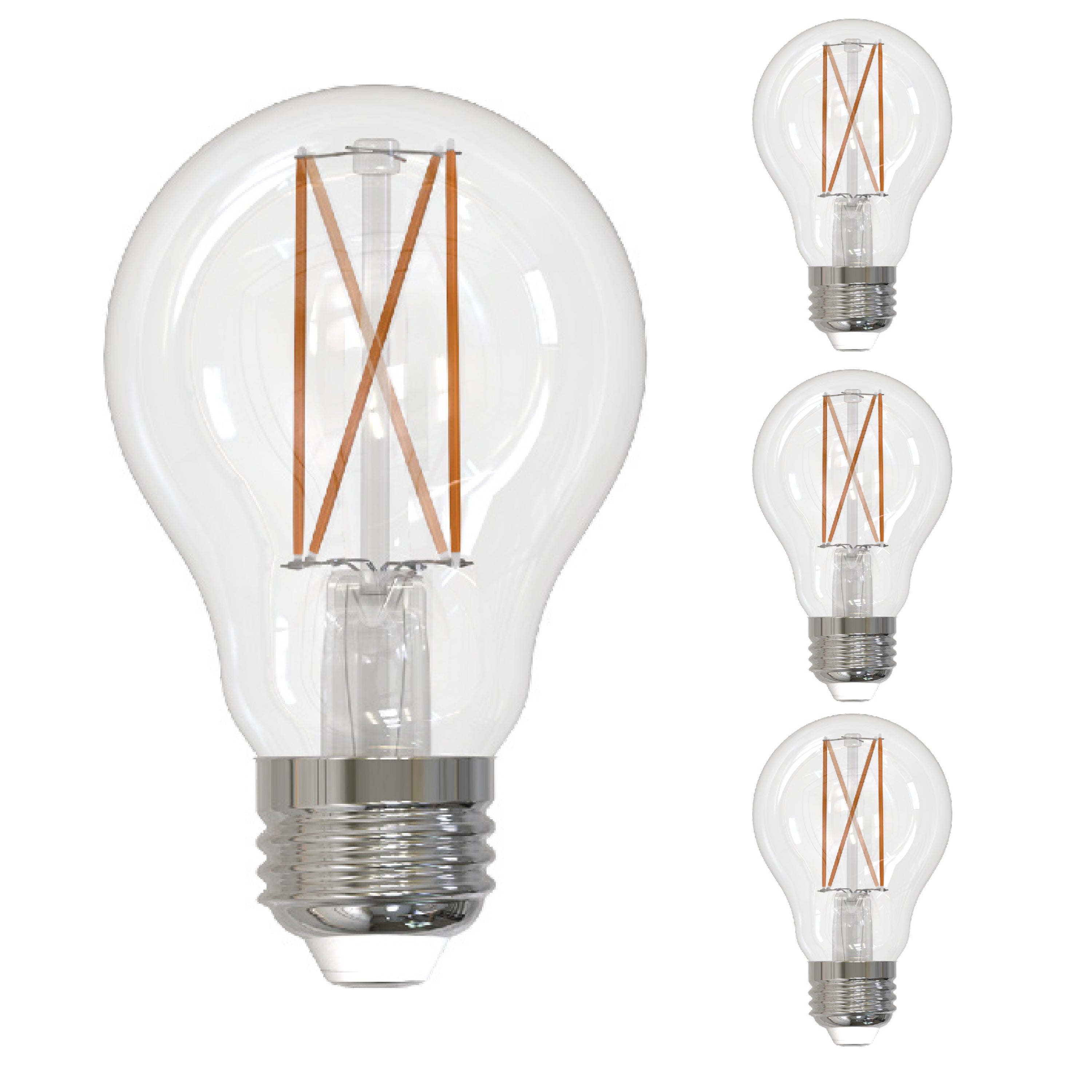 A19 7W Dimmable Clear Filament LED Light Bulb with E26 Base, 4000K, 850 Lumens, 4-Pack