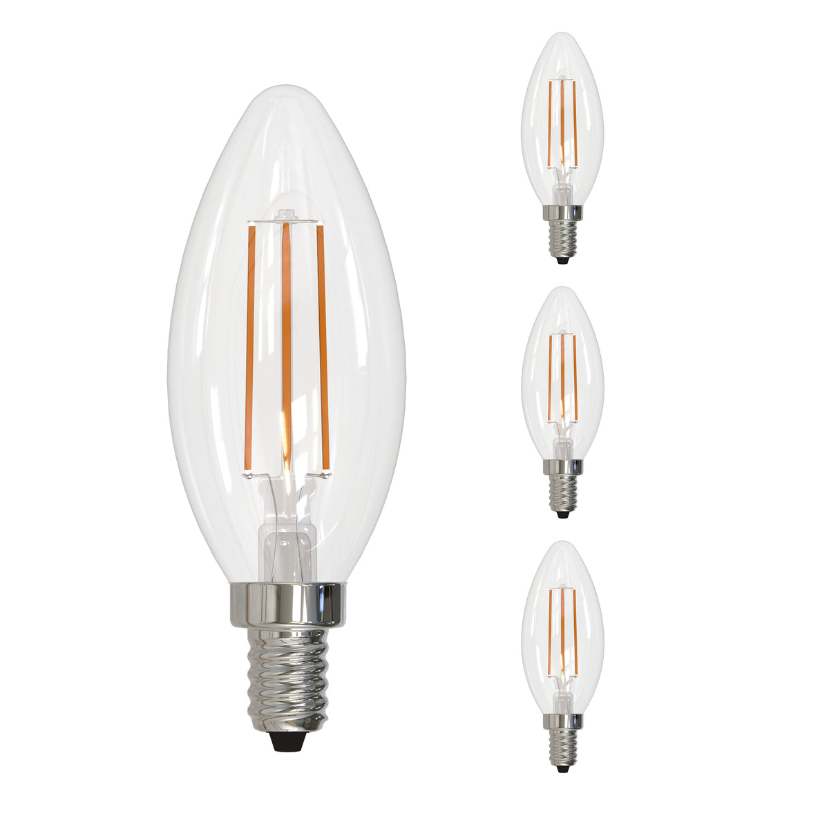 B11 4W Dimmable Clear Filament LED Light Bulb with E12 Base, 4000K, 300 Lumens, 4-Pack