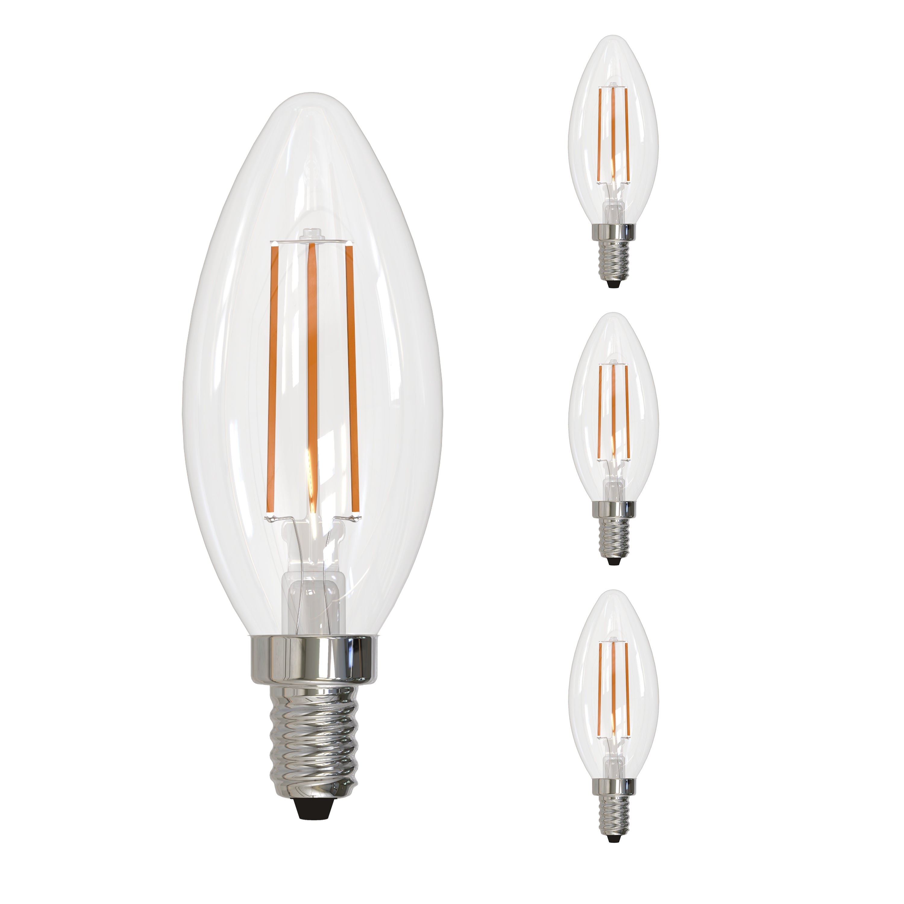 B11 5W Dimmable Clear Filament LED Light Bulb with E12 Base, 4000K, 500 Lumens, 4-Pack