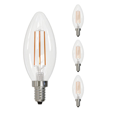 B11 5W Dimmable Clear Filament LED Light Bulb with E12 Base, 4000K, 500 Lumens, 4-Pack