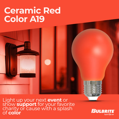 A19 4.5W Dimmable Red Filament LED Light Bulb with E26 Base, 10-Pack