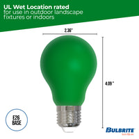 A19 4.5W Dimmable Green Filament LED Light Bulb with E26 Base, 10-Pack