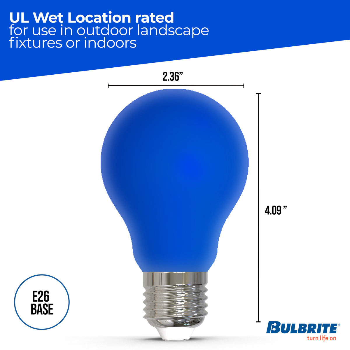 A19 4.5W Dimmable Blue Filament LED Light Bulb with E26 Base, 10-Pack