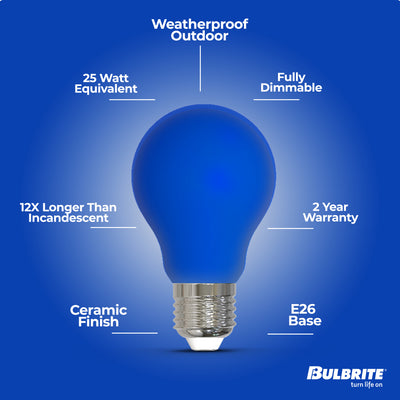 A19 4.5W Dimmable Blue Filament LED Light Bulb with E26 Base, 10-Pack