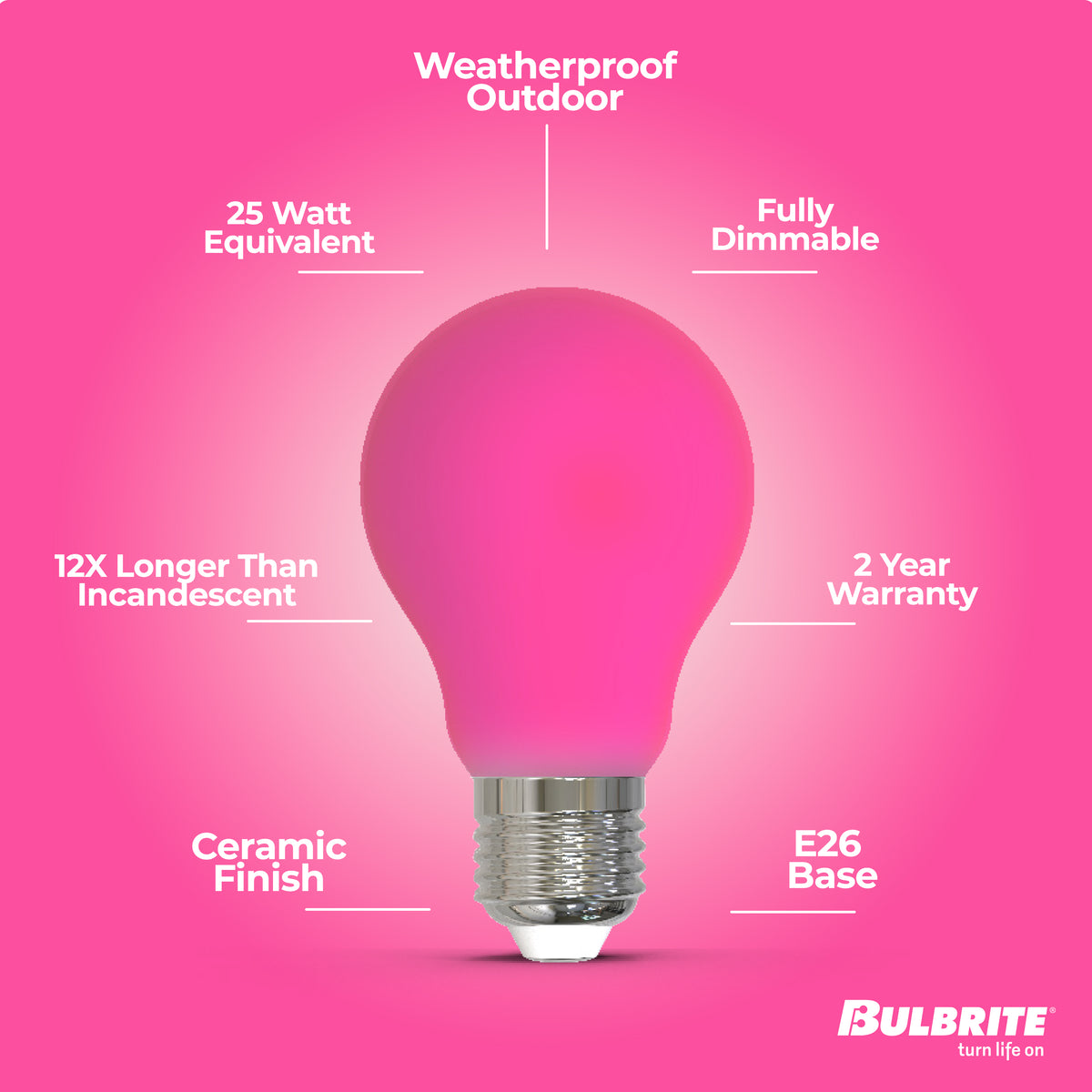 A19 4.5W Dimmable Pink Filament LED Light Bulb with E26 Base, 10-Pack