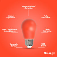 S14 2.5W Dimmable Red Filament LED Light Bulb with E26 Base, 10-Pack