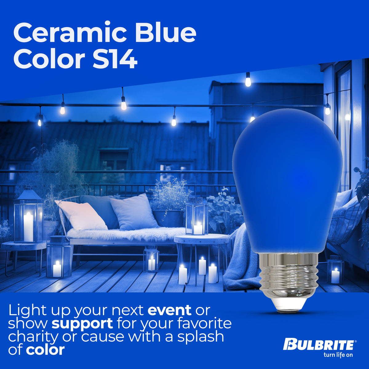 S14 2.5W Dimmable Blue Filament LED Light Bulb with E26 Base, 10-Pack