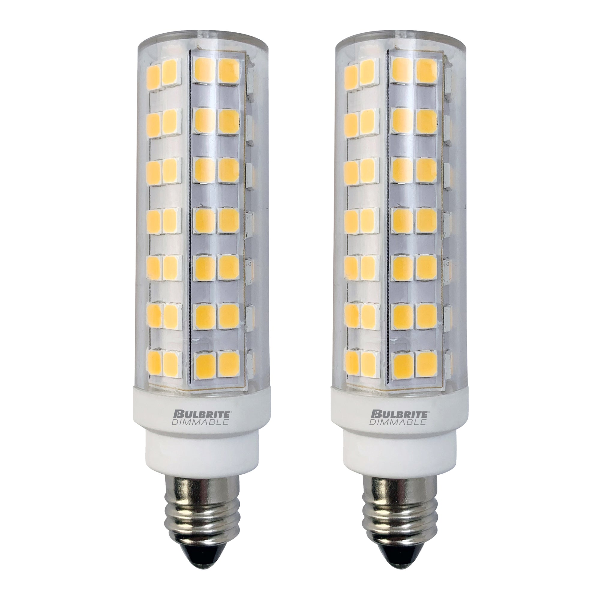 T6 6.5W Dimmable Clear LED Light Bulb with E11 Base, 2700K, 700 Lumens, 2-Pack