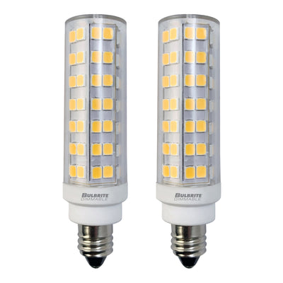 T6 6.5W Dimmable Clear LED Light Bulb with E11 Base, 2700K, 700 Lumens, 2-Pack