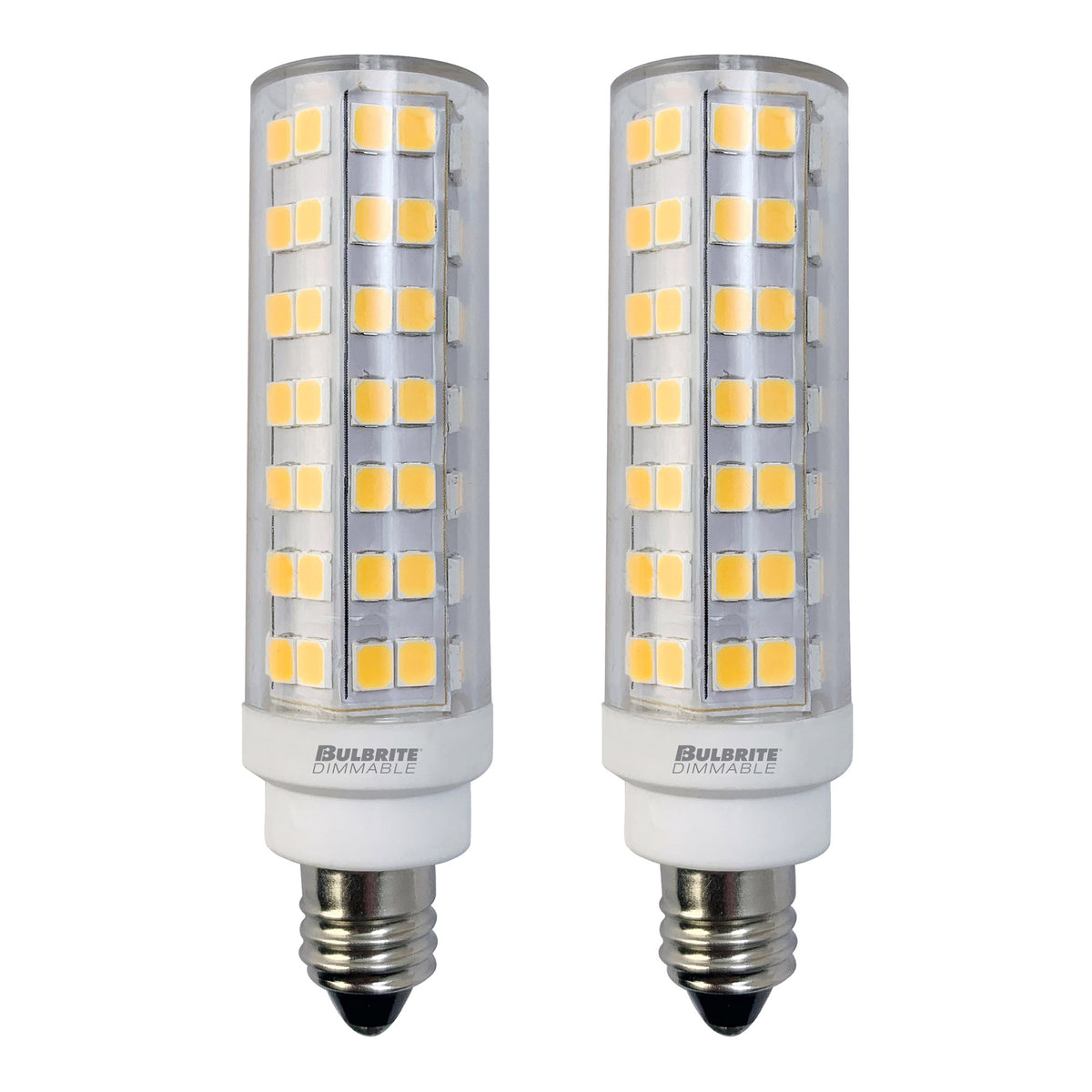 T6 6.5W Dimmable Clear LED Light Bulb with E11 Base, 3000K, 700 Lumens, 2-Pack