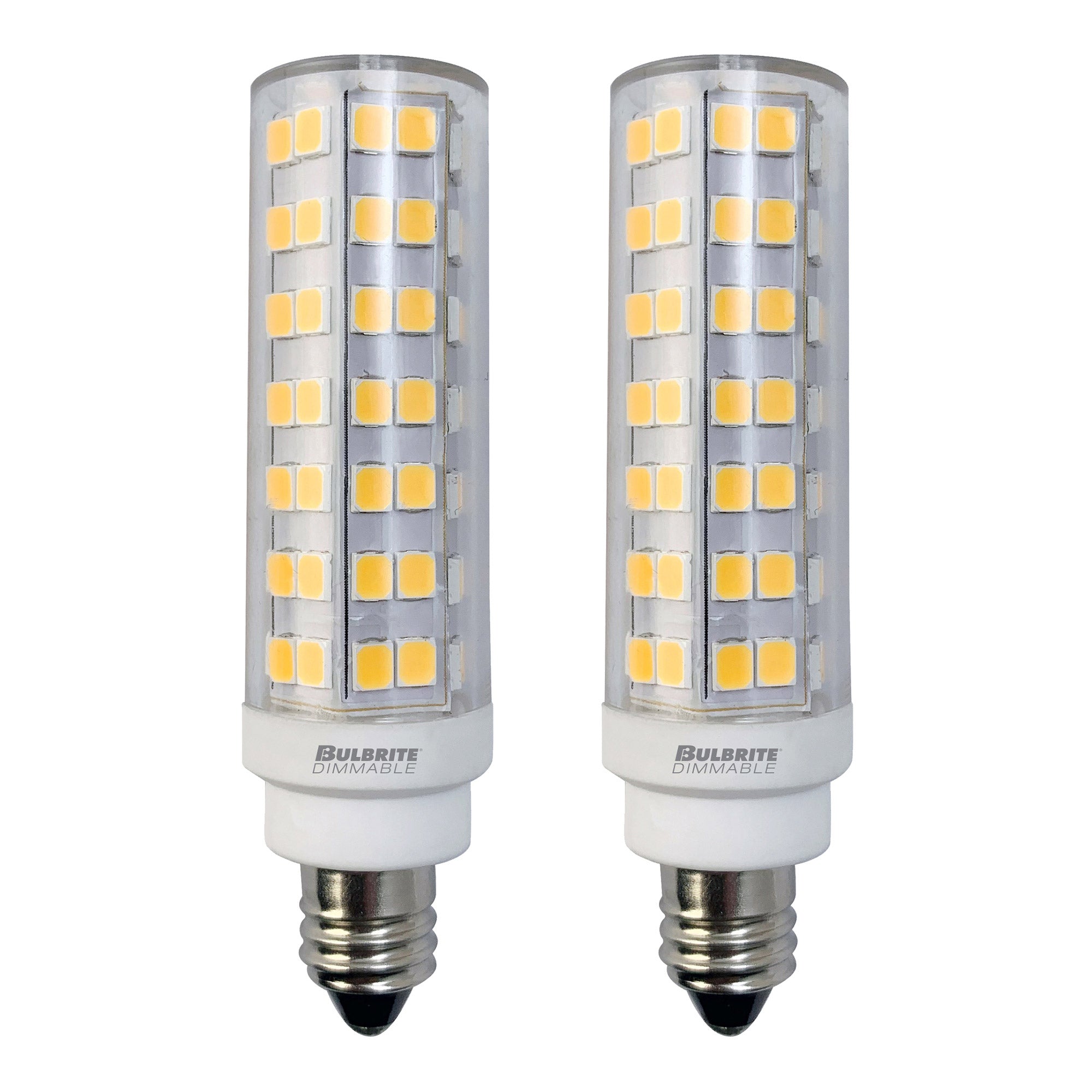 T6 6.5W Dimmable Clear LED Light Bulb with E11 Base, 3000K, 700 Lumens, 2-Pack