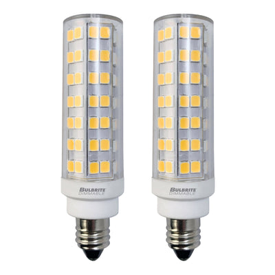 T6 6.5W Dimmable Clear LED Light Bulb with E11 Base, 3000K, 700 Lumens, 2-Pack