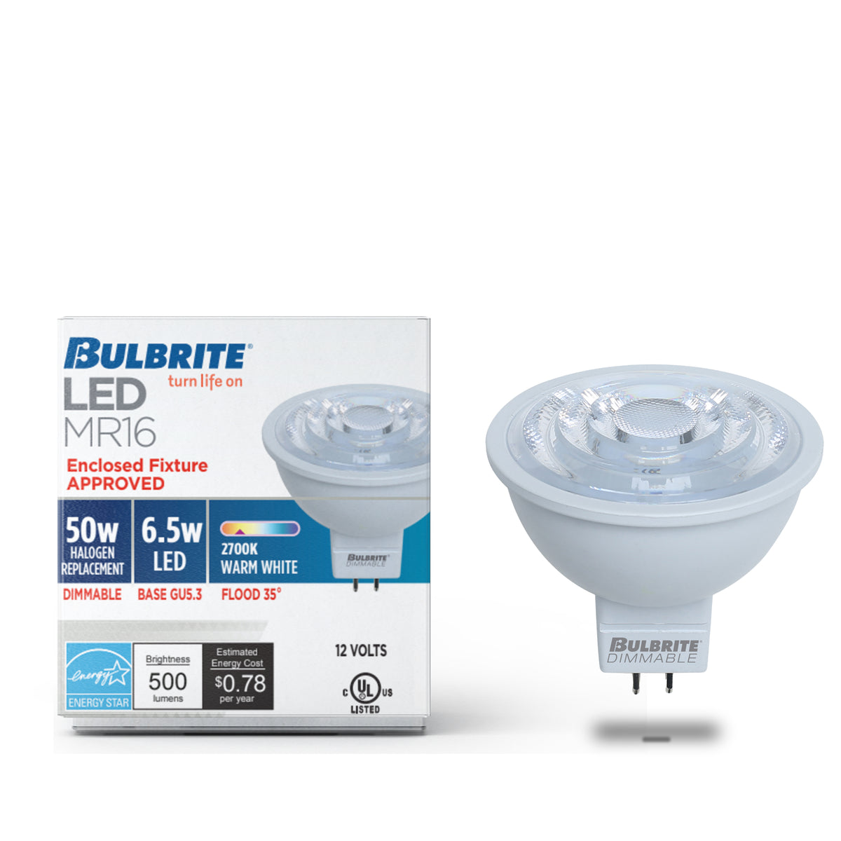 MR16 Dimmable White Filament LED Light Bulb with GU5.3 Base, 2700K, 500 Lumens, 4-Pack