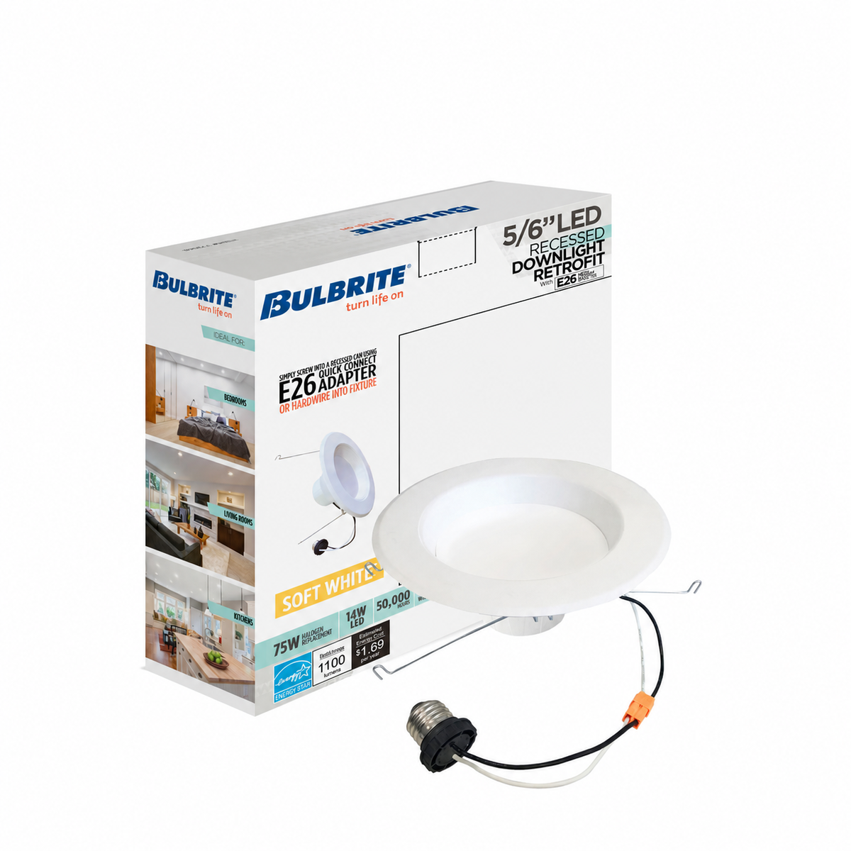 5/6-inch White Round - Smooth Trim - Regressed 14W Dimmable LED Retrofit Recessed Downlight, 3000K, 1100 Lumens, 4-Pack