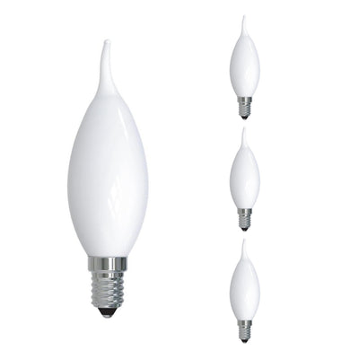 CA10 5W Dimmable Milky Filament LED Light Bulb with E12 Base, 3000K, 500 Lumens, 4-Pack