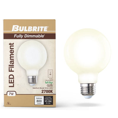 G25 8.5W Dimmable Milky Filament LED Light Bulb with E26 Base, 3000K, 800 Lumens, 2-Pack