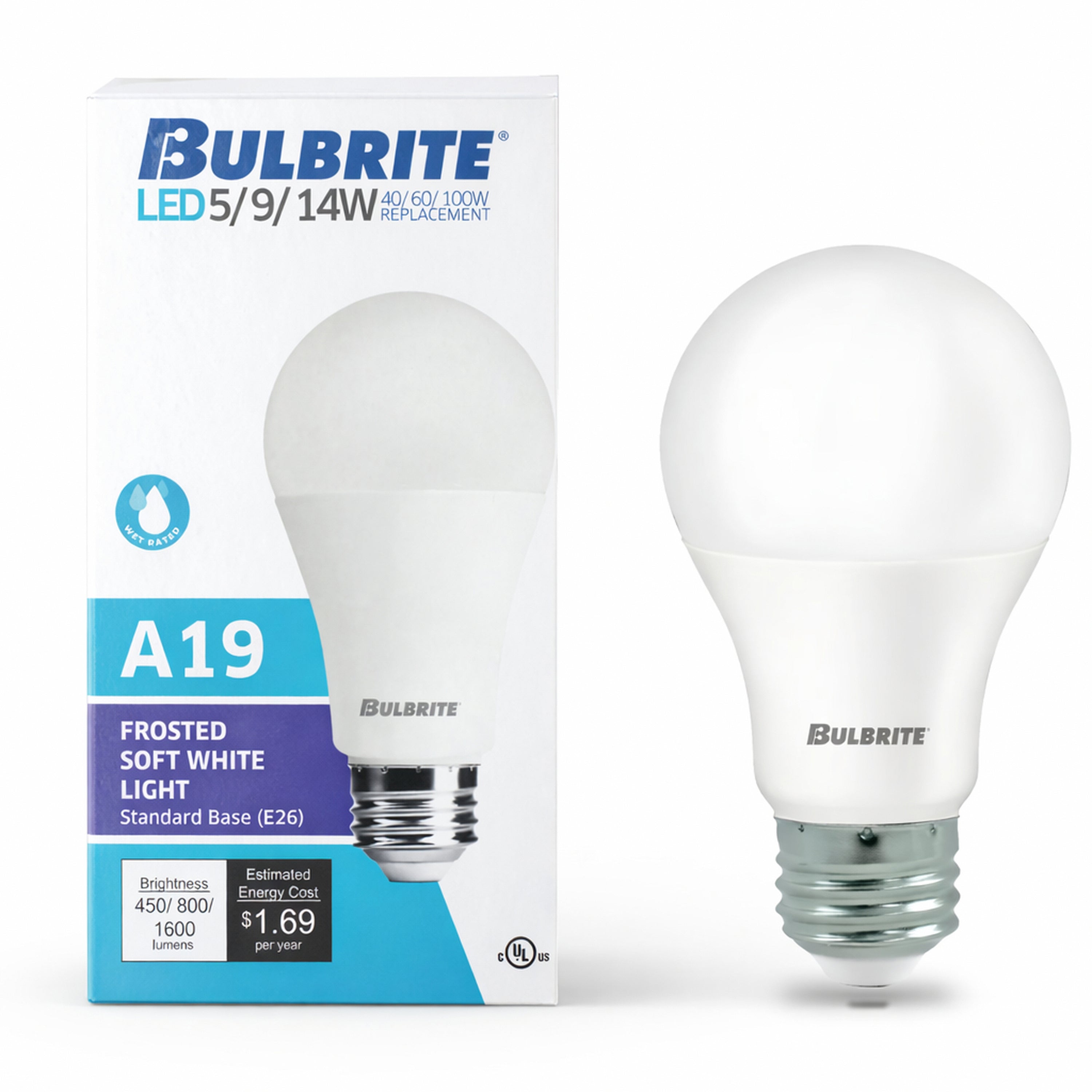 A19 5/9/14W Non-Dimmable Frost Filament LED Light Bulb with E26 Base, 3000K, 450/800/1600 Lumens, 4-Pack