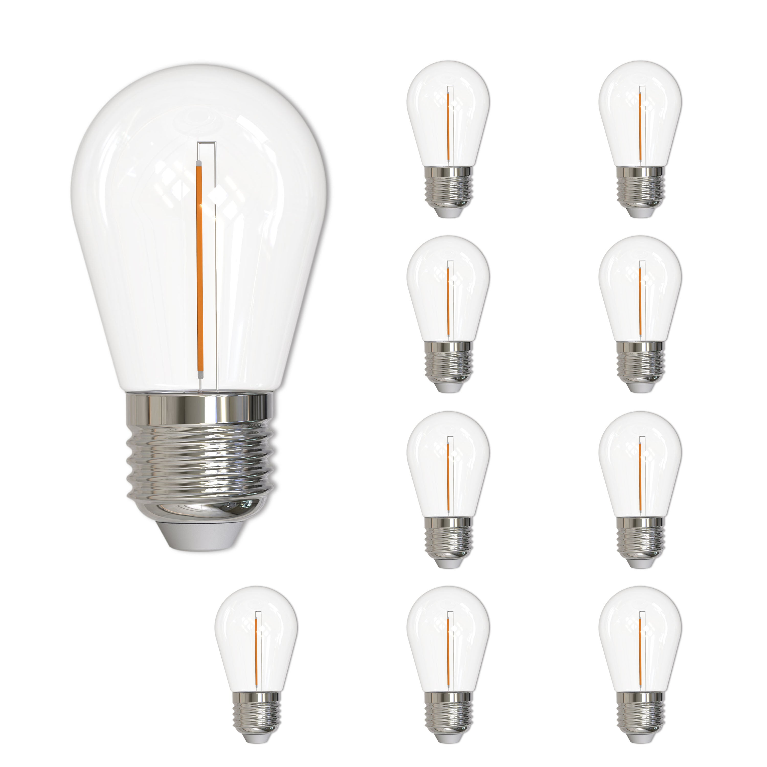 S14 1W Dimmable Clear Filament LED Light Bulb with E26 Base, 2700K, 70 Lumens, 10-Pack