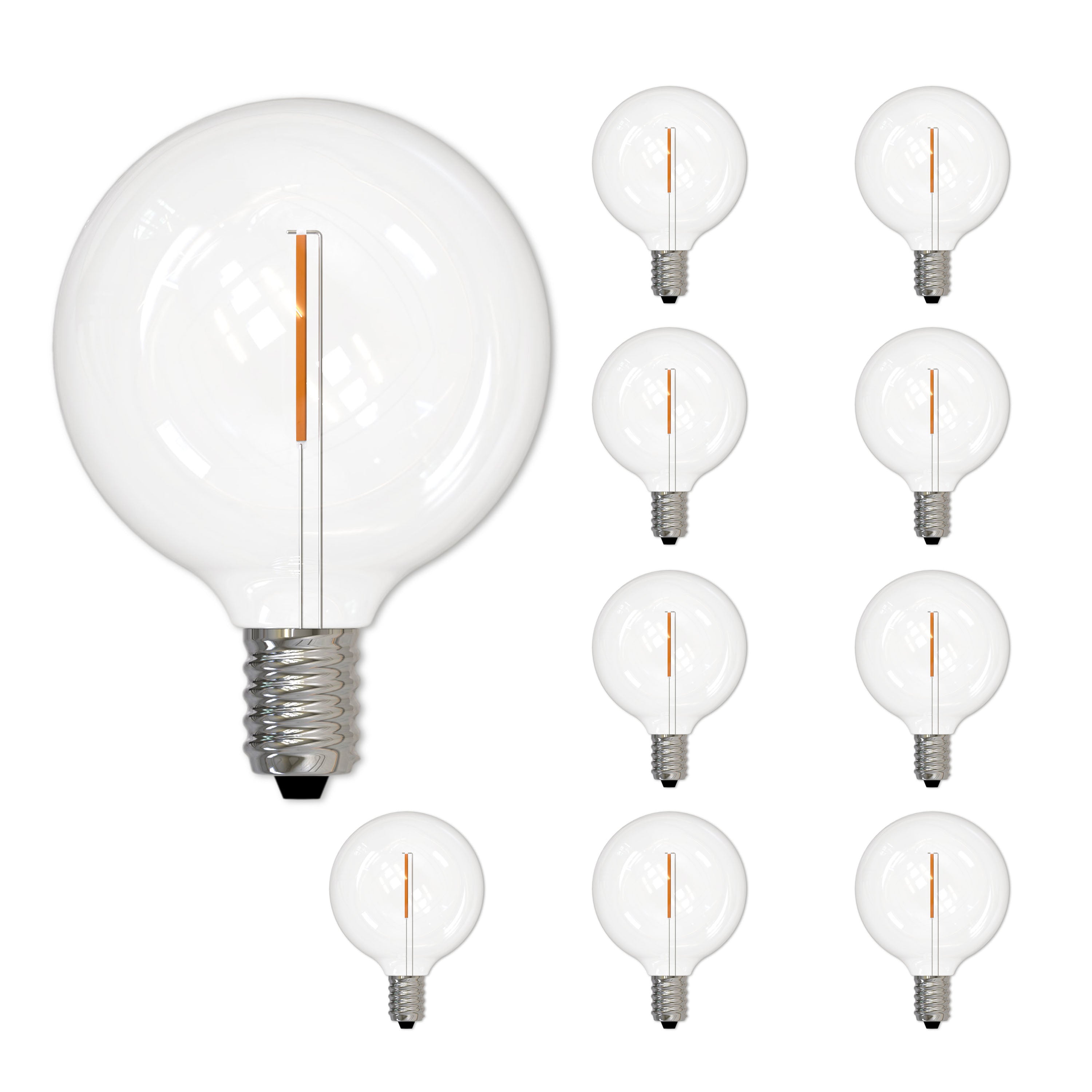 G16 1W Dimmable Clear Filament LED Light Bulb with E12 Base, 2700K, 70 Lumens, 10-Pack