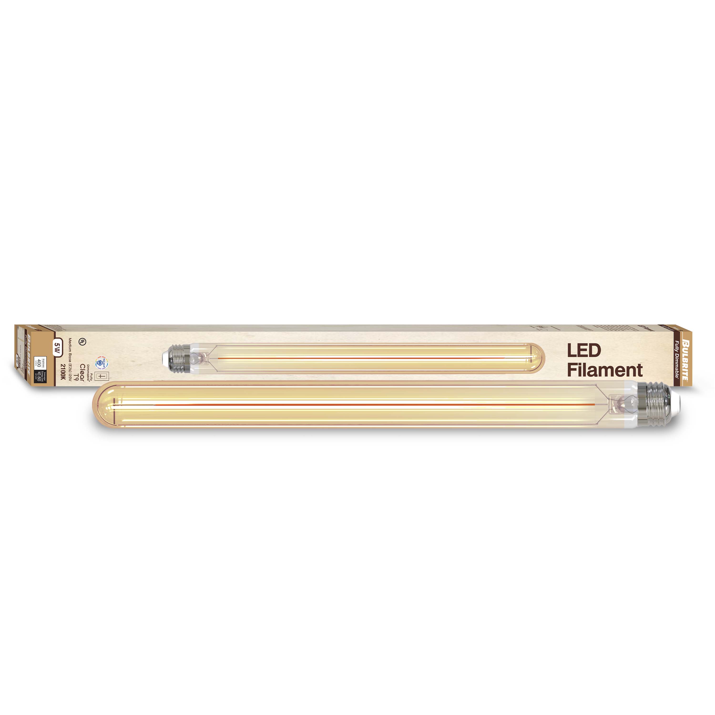 T9 15-inch 5W Dimmable Antique LED Light Bulb with E26 Base, 2100K, 400 Lumens, 3-Pack