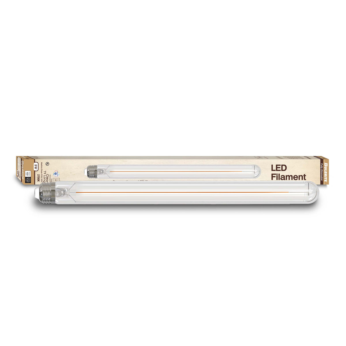T9L 5W Dimmable Clear Filament LED Light Bulb with E26 Base, 2700K, 400 Lumens, 4-Pack