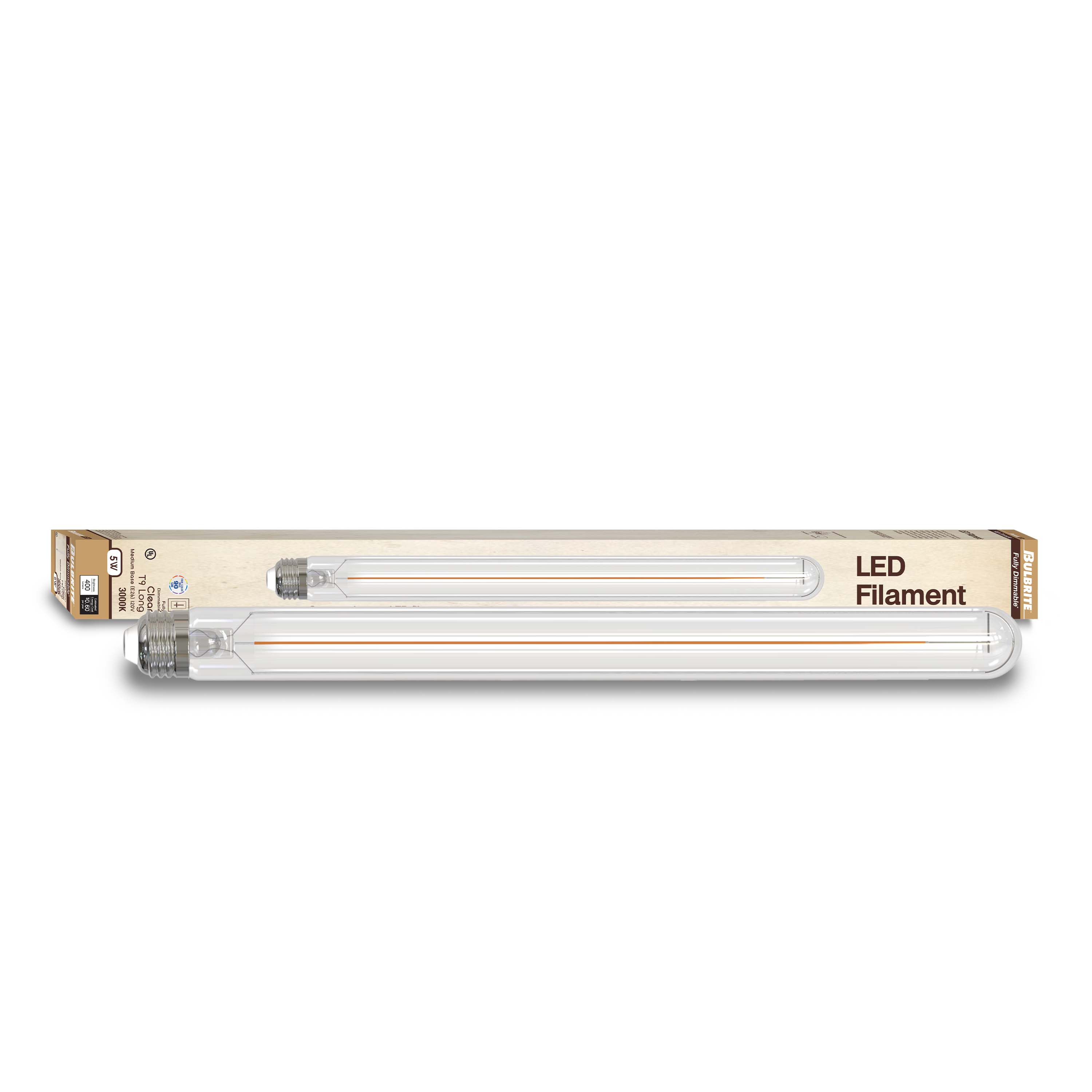 T9 15-inch 5W Dimmable Clear LED Light Bulb with E26 Base, 3000K, 400 Lumens, 3-Pack