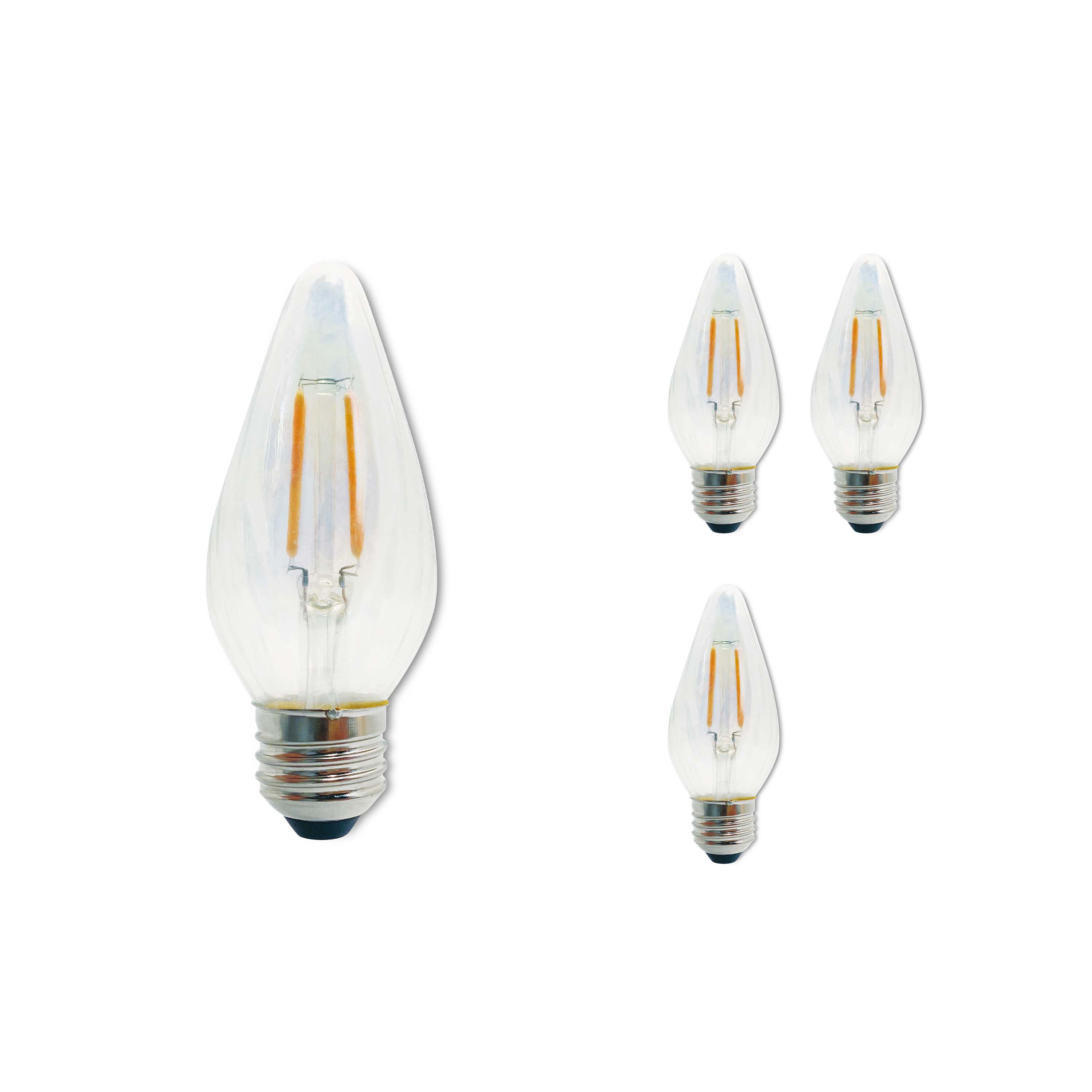 F15 4W Dimmable Clear/Iridescent Filament LED Light Bulb with E26 Base, 2700K, 320 Lumens, 4-Pack