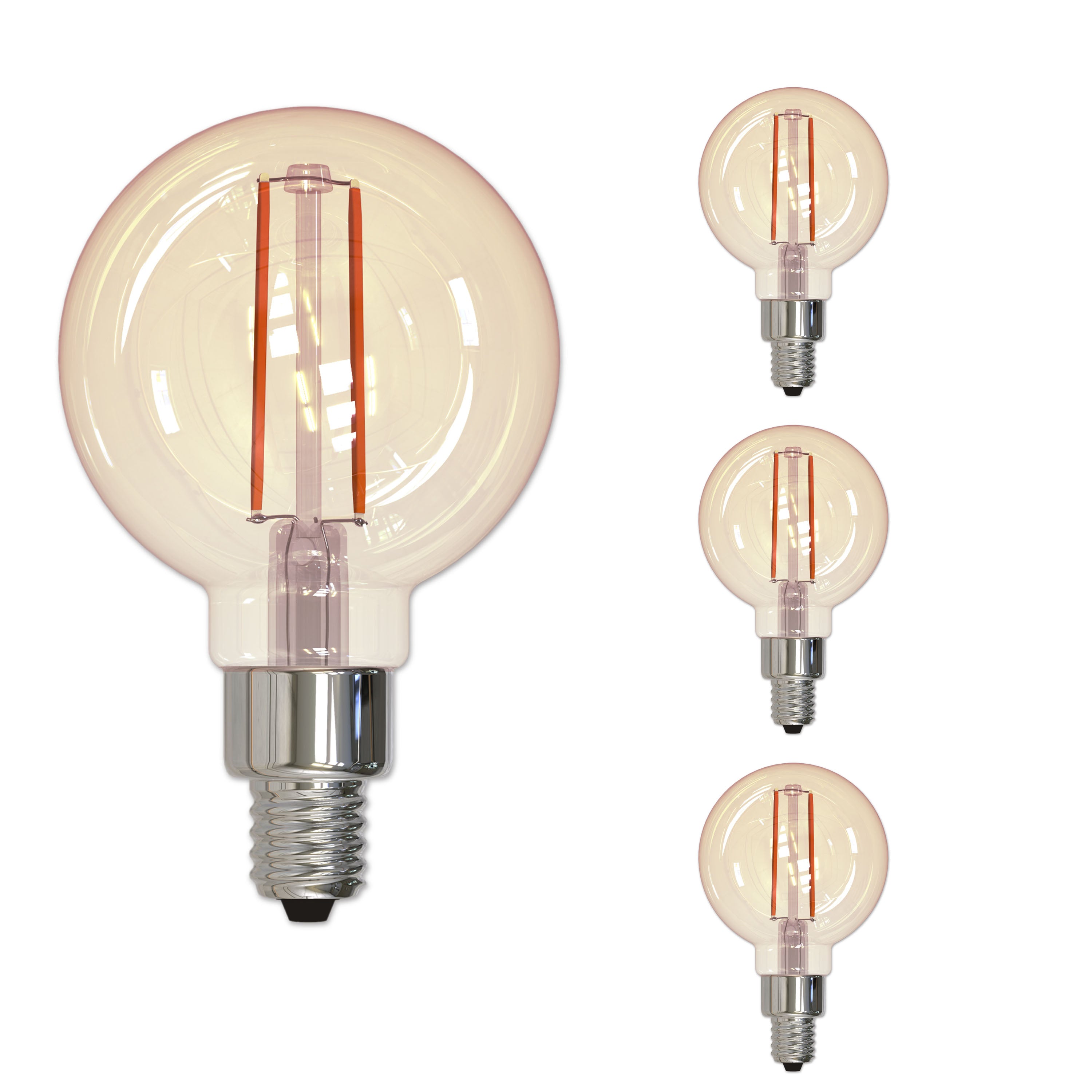 G16 2.5W Dimmable Antique Filament LED Light Bulb with E12 Base, 2100K, 160 Lumens, 4-Pack