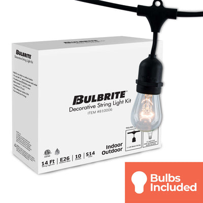 14-foot Black S14 Incandescent String Light Kit with 10 Sockets, 2700K, 2-Pack