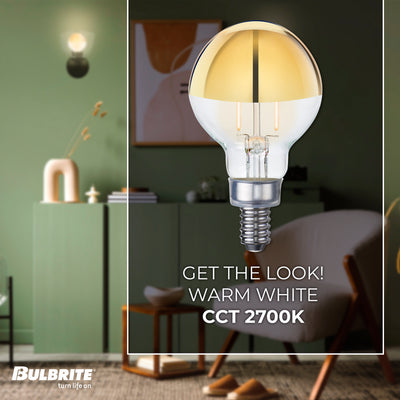 G16 2.5W Dimmable Half Gold Filament LED Light Bulb with E12 Base, 2700K, 200 Lumens, 4-Pack