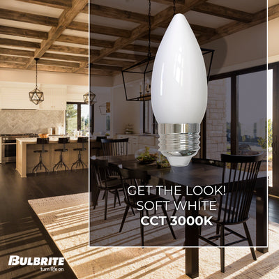 B11 5.5W Dimmable Milky Filament LED Light Bulb with E26 Base, 3000K, 500 Lumens, 3-Pack