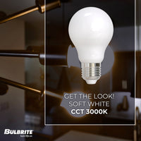 A19 7.6W Dimmable Milky Filament LED Light Bulb with E26 Base, 3000K, 800 Lumens, 4-Pack