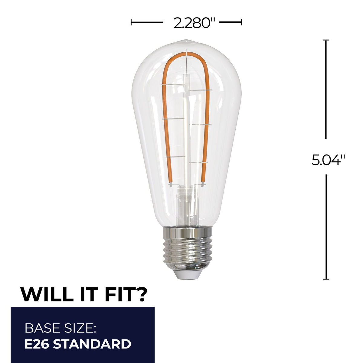 ST18 3W Dimmable Clear Filament LED Light Bulb with E26 Base, 2100K, 230 Lumens, 4-Pack