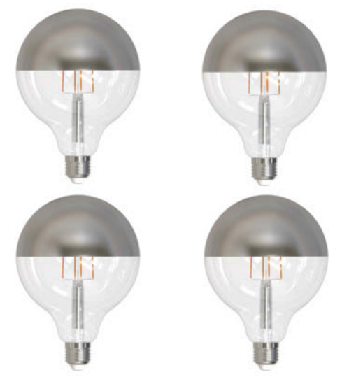 Half Series Designer G40 6W Dimmable Half Chrome Filament LED Light Bulb with E26 Base, 2700K, 500 Lumens, 4-Pack