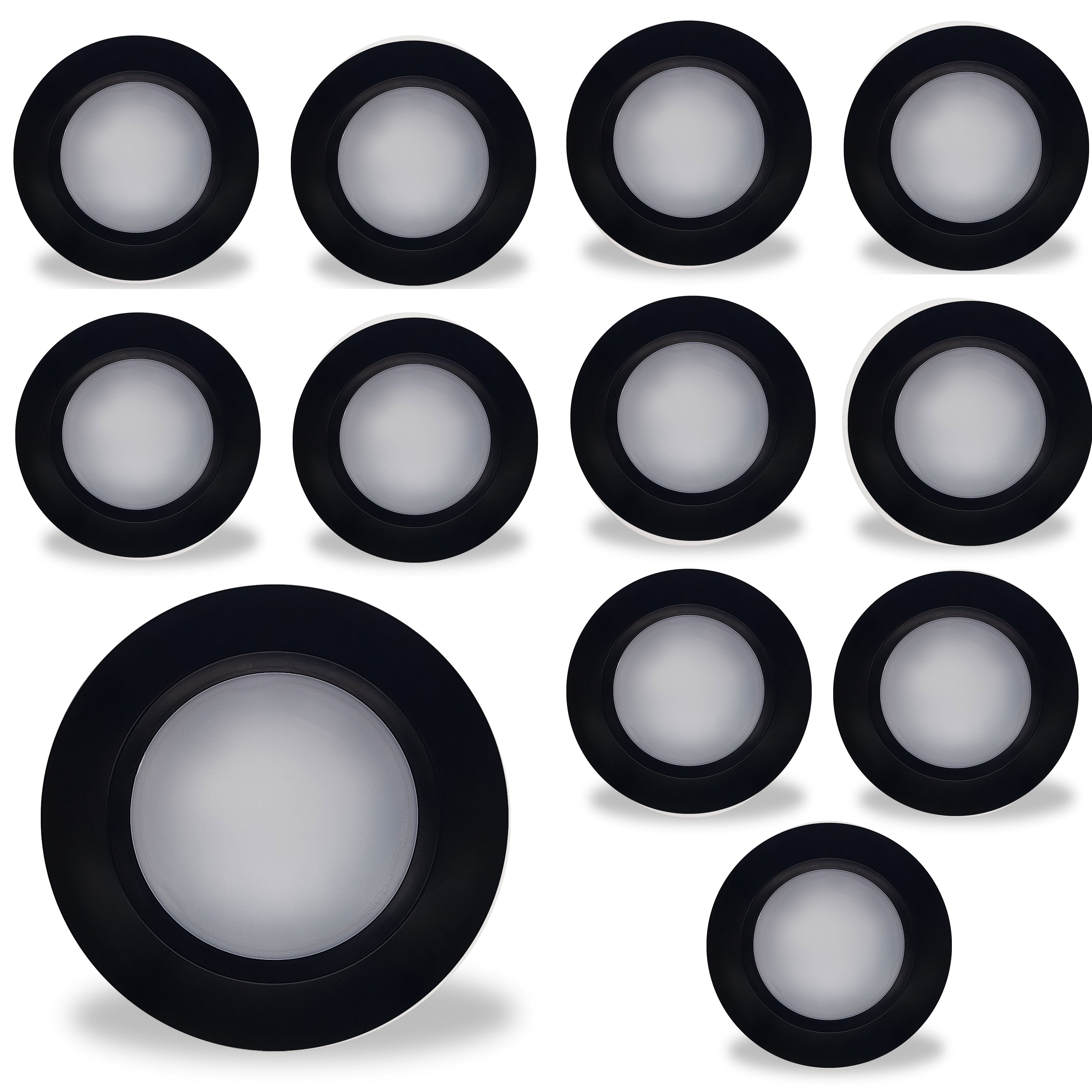 7-inch Black 14W Dimmable LED Disc Downlight, 3000K, 1100 Lumens, 12-Pack