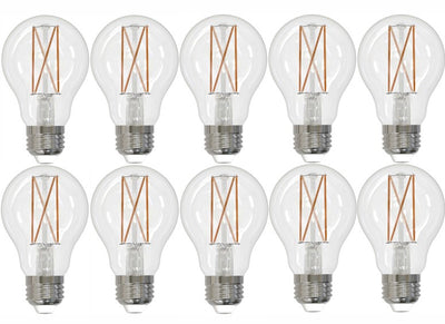 A19 7.6W Dimmable Clear Filament LED Light Bulb with E26 Base, 3000K, 800 Lumens, 10-Pack
