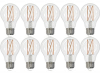 A19 7.6W Dimmable Clear Filament LED Light Bulb with E26 Base, 2700K, 800 Lumens, 10-Pack
