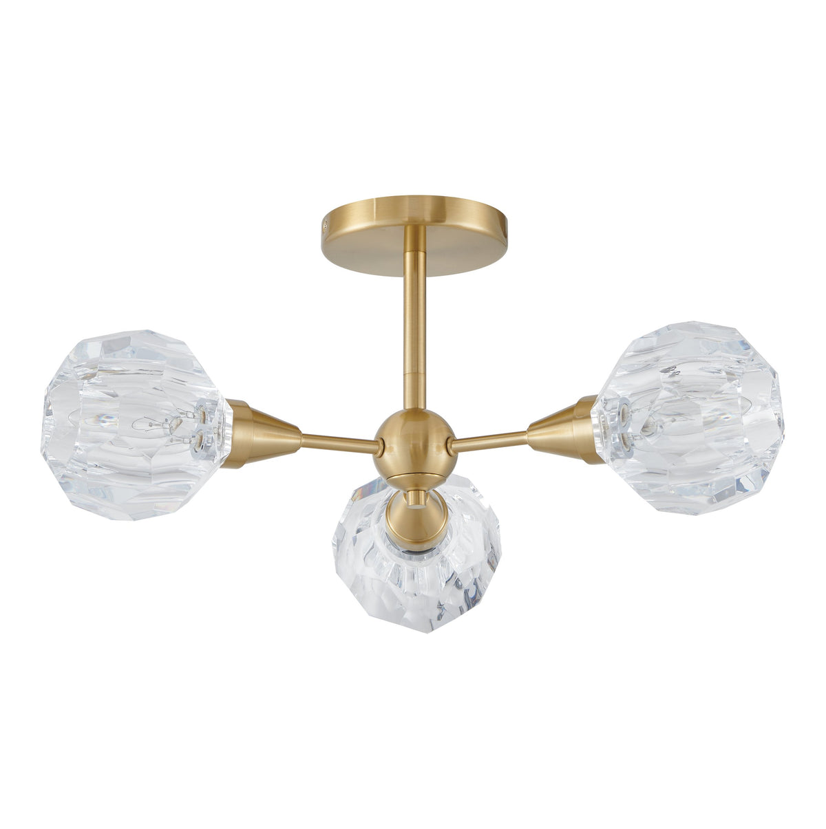 Helena 20-inch 3-light Brushed Gold Semi-Flush Mount with Clear Acrylic Shades