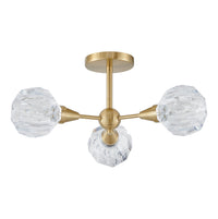 Helena 20-inch 3-light Brushed Gold Semi-Flush Mount with Clear Acrylic Shades