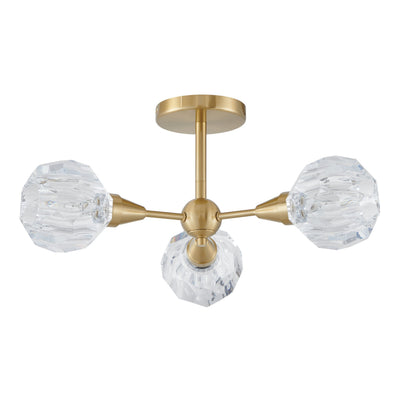 Helena 20-inch 3-light Brushed Gold Semi-Flush Mount with Clear Acrylic Shades