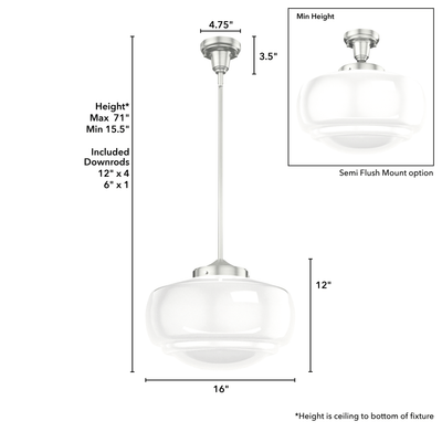 Saddle Creek 16-inch 1-light Brushed Nickel Schoolhouse Pendant with Cased White Glass