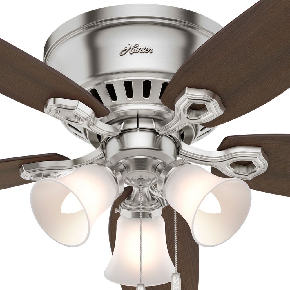 52 inch Builder Brushed Nickel Low Profile Ceiling Fan with LED Light Kit and Pull Chain