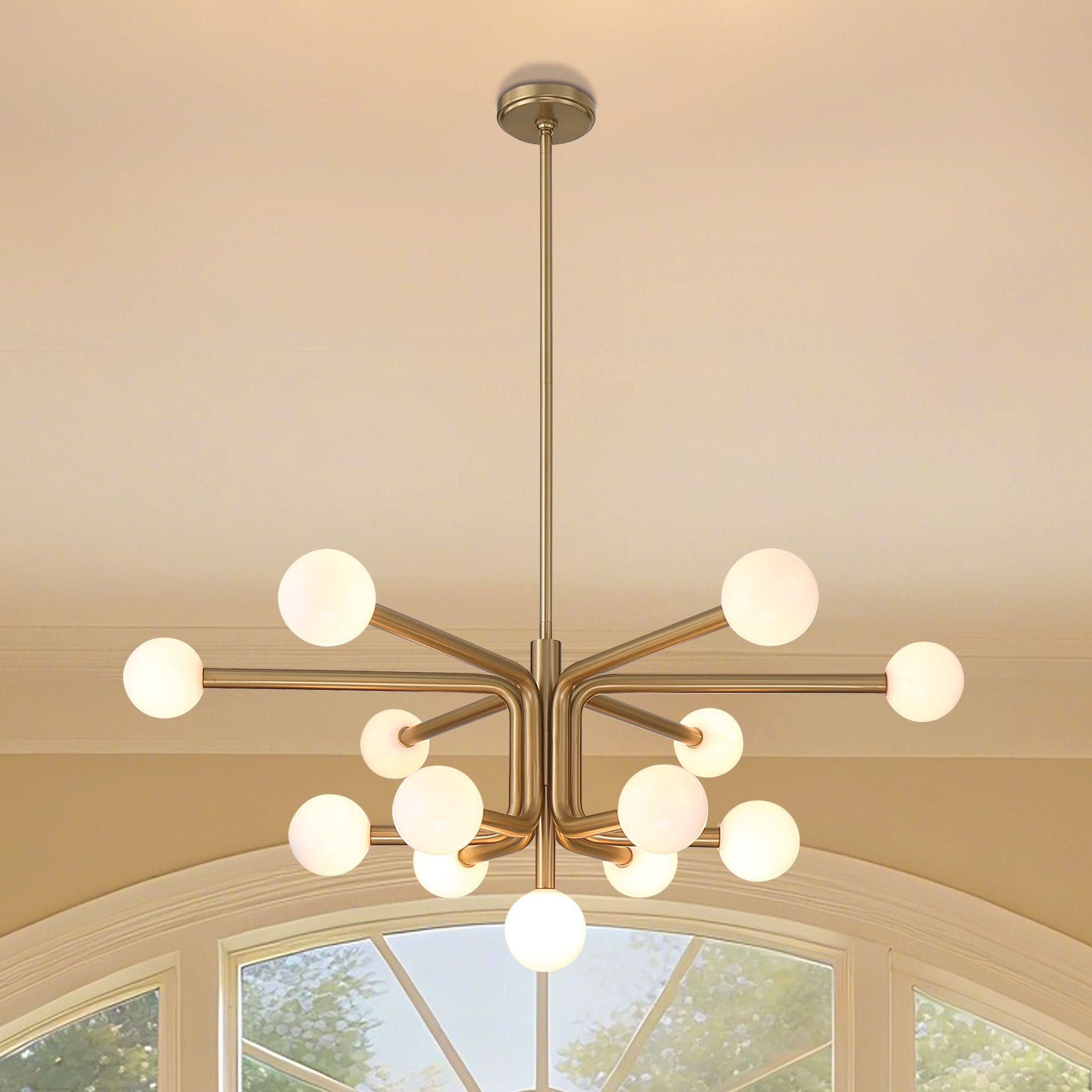 Stockholm 40-inch 13-light Champagne Gold Chandelier with Opal Glass Shades