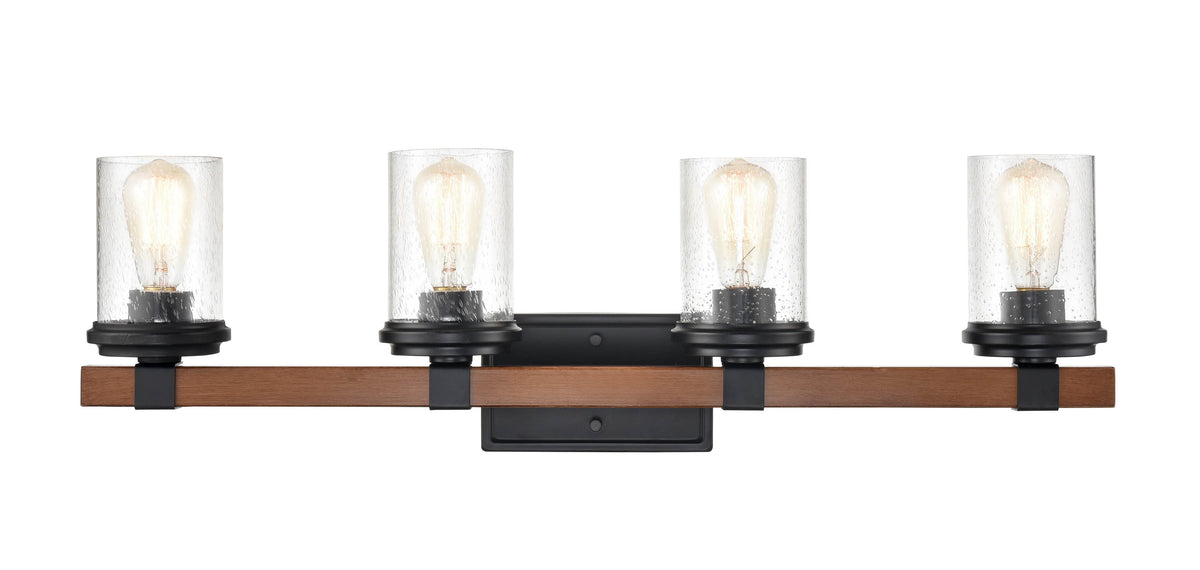 32'' Taos Matte Black/Wood Grain 4 Light Bath Vanity