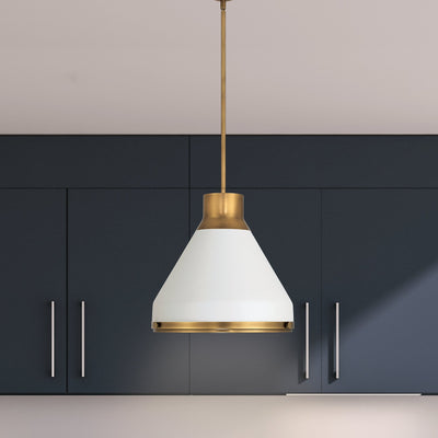 Doyle 18-inch 1-light Natural Brass Pendant Light with Matte White Metal Shade