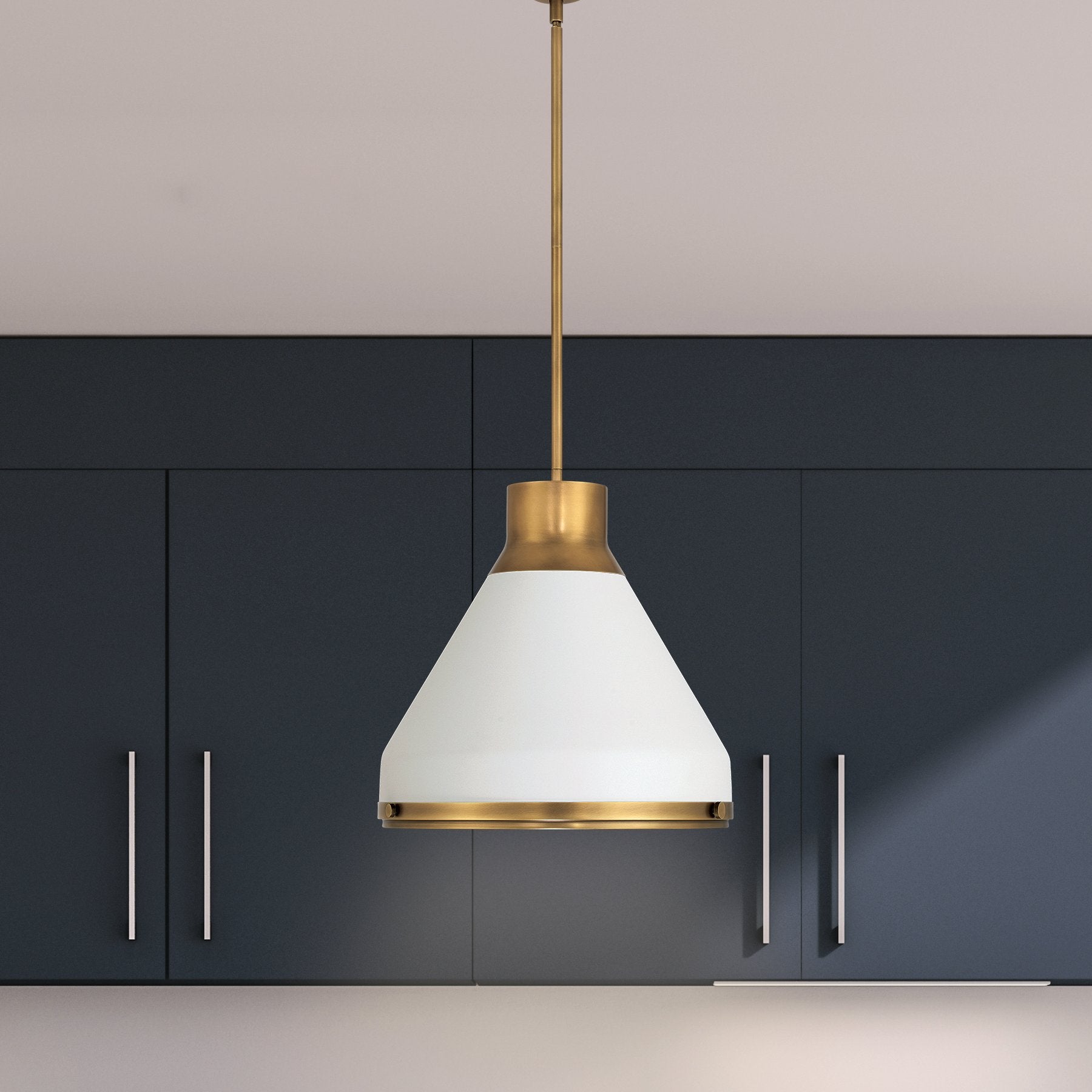 Doyle 18-inch 1-light Natural Brass Pendant Light with Matte White Metal Shade