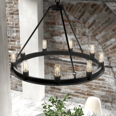 Saddlewood 30-inch 9-light Natural Black Iron Chandelier